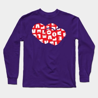 Red background white love text pattern Long Sleeve T-Shirt